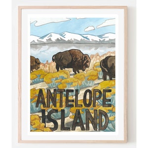 Antelope Island Travel Poster- Utah Travel Poster, Vintage style travel poster, Utah wall décor, Utah wall art,