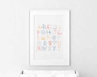 Alphabet Wall Art / Nursery Wall Art / ABC Illustration