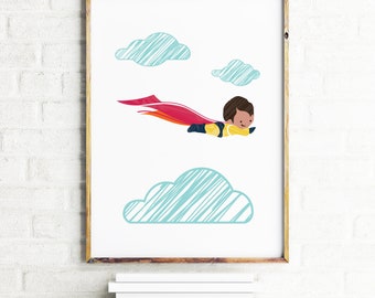 ¡Súper! / Arte mural para guardería / Ilustración de superhéroes