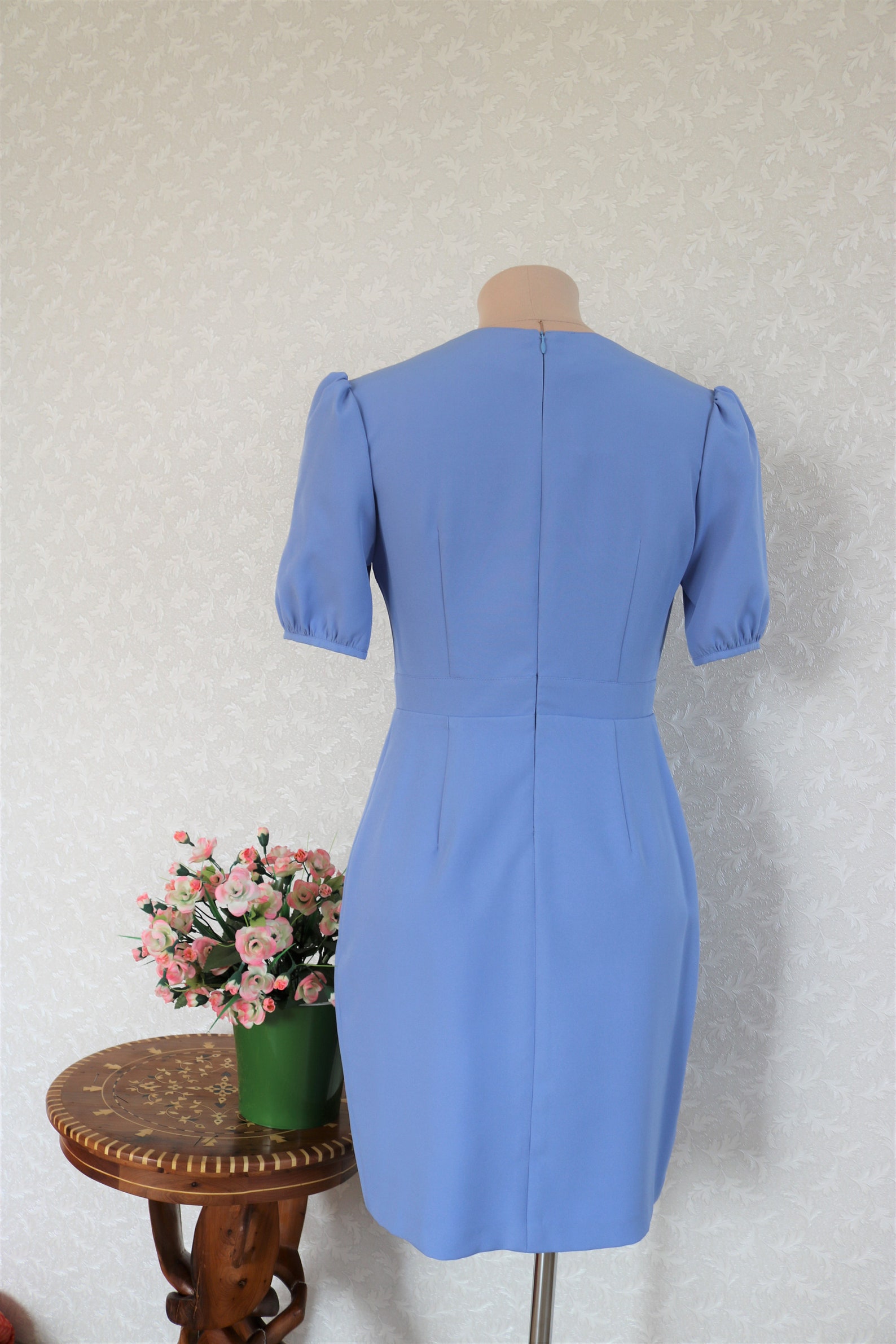Cornflower Blue Dress for Women With Puff Sleeve and Draping Etsy