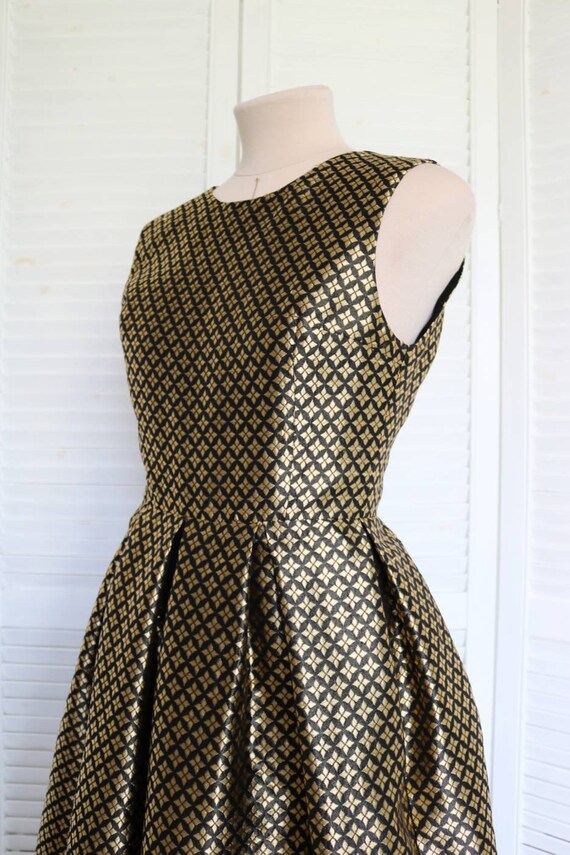 black and gold jacquard dress