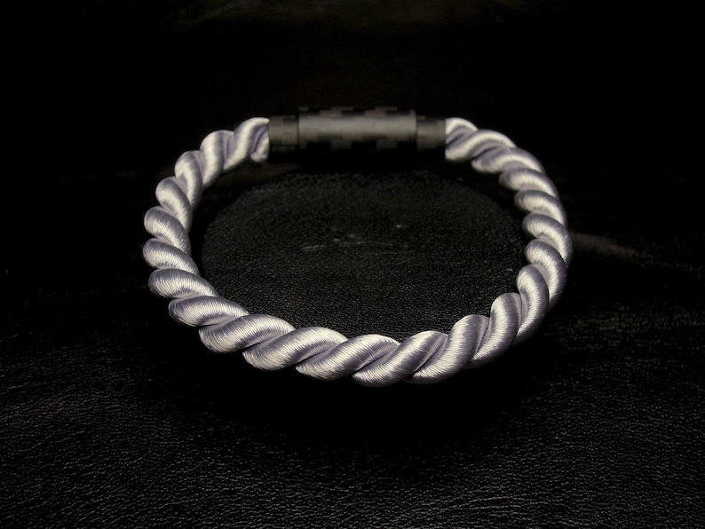 Silver Rope Bracelet Twisted Silver Bracelet Silver Rope Bracelet Silvery-Gray Twisted Cord Bracelet Carbon Bracelet