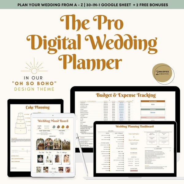 The Oh So Boho Pro Digital Wedding Planner- All-In-One Wedding Planning Template - Google Sheets Planner - Gift for Bride