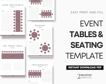 Wedding Tables & Seating Template - Vintage Plum | Wedding Seating Chart | Wedding Table Assignments Diagram | Printable Event Seating Chart