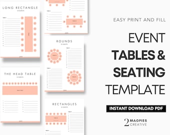 Wedding Tables & Seating Template - Beach Peach | Wedding Seating Chart | Wedding Table Assignments Diagram | Printable Event Seating Chart