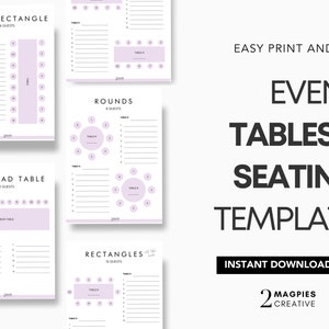 Lavender Wedding Seating Chart Template: Printable Table Diagram (PDF)