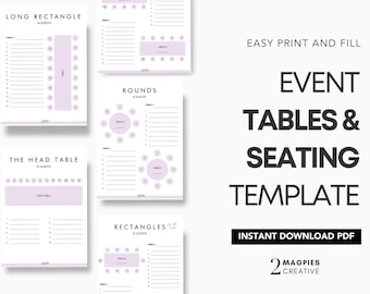 Wedding Tables & Seating Template - Lavender | Wedding Seating Chart | Wedding Table Assignments Diagram | Printable Event Seating Chart