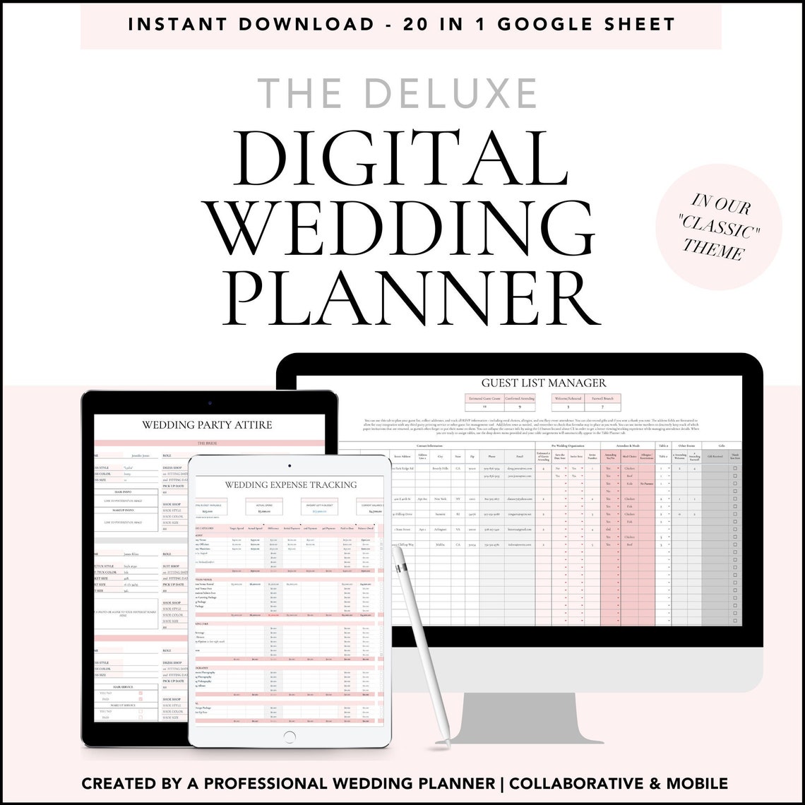 Deluxe Digital Wedding Planner Google Sheets Wedding Planner - Etsy