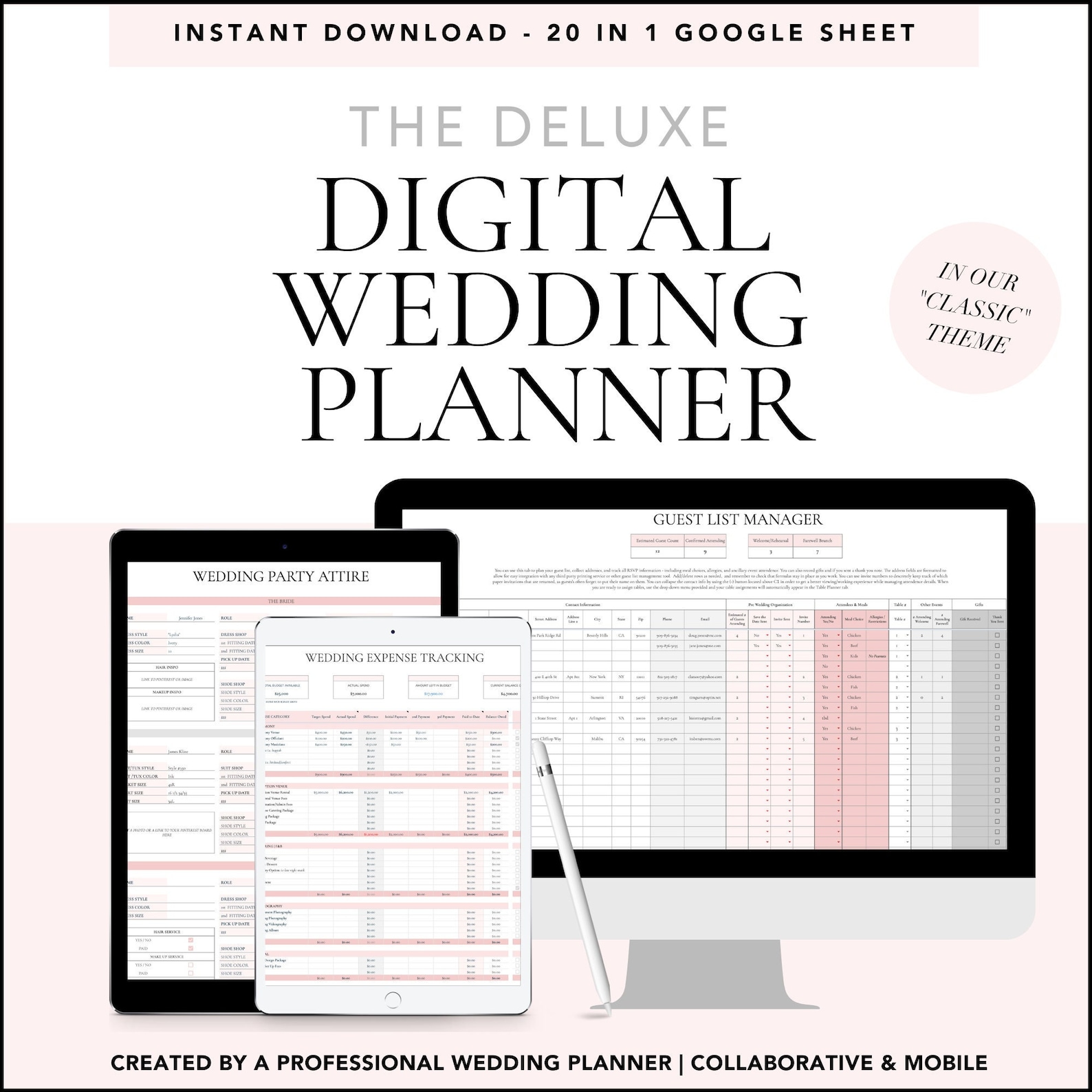 Deluxe Digital Wedding Planner Google Sheets Wedding Planner Etsy