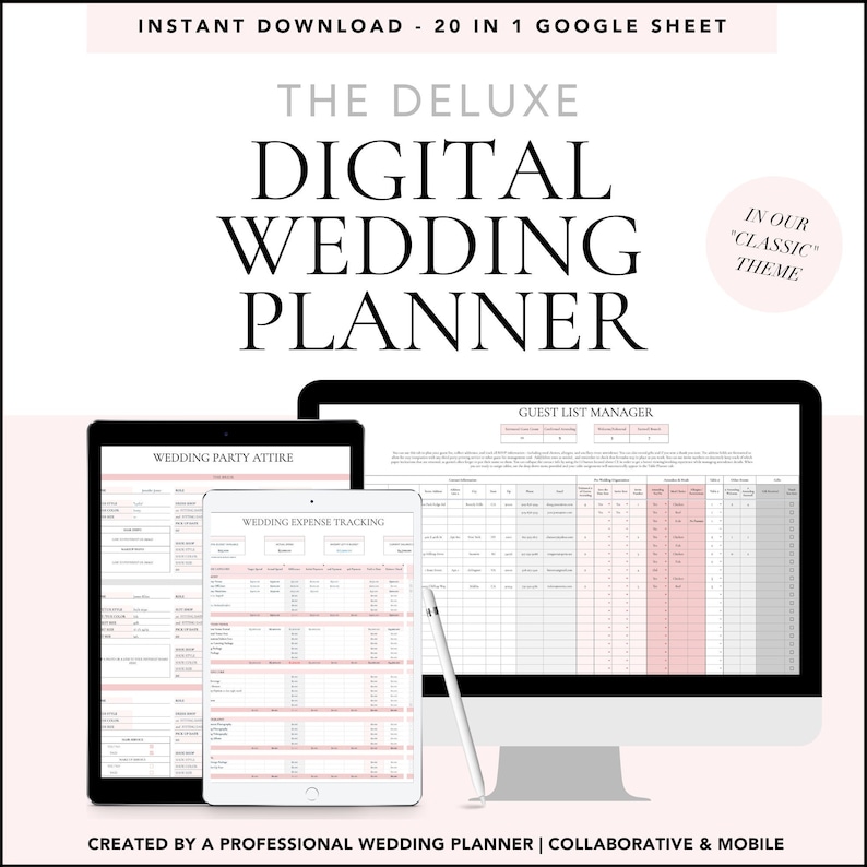 Deluxe Digital Wedding Planner Google Sheets Wedding Planner Etsy