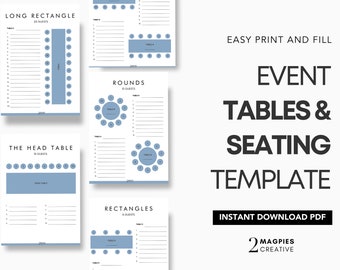 Wedding Tables & Seating Template - French Blue | Wedding Seating Chart | Wedding Table Assignments Diagram | Printable Event Seating Chart
