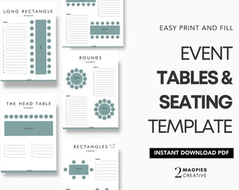 Wedding Tables & Seating Template - Tempest Green |Wedding Seating Chart | Wedding Table Assignments Diagram | Printable Event Seating Chart