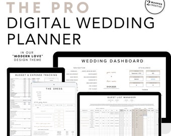 THE PRO Digital Wedding Planner- All-In-One Wedding Planning Template - Wedding Budget Wedding Checklist - Google Sheet -Modern Love Theme