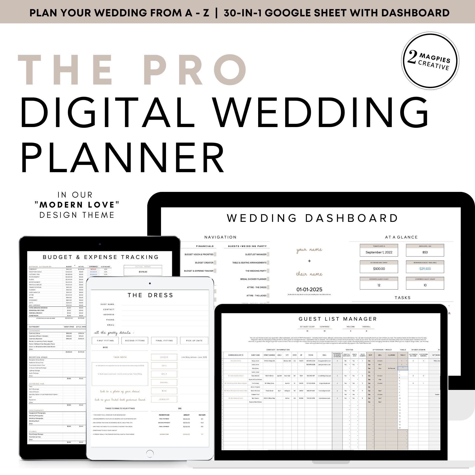 The PRO Digital Wedding Planner | Wedding Budget Tracker | Wedding Timeline & Checklist | Wedding Guest List Wedding Planning System