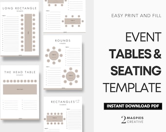 Wedding Tables & Seating Template - Sand| Wedding Seating Chart | Wedding Table Assignments Diagram | Printable Event Seating Chart Template