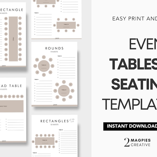 Wedding Tables & Seating Template - Sand| Wedding Seating Chart | Wedding Table Assignments Diagram | Printable Event Seating Chart Template