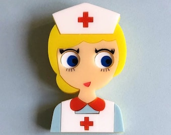 NURSE JUDY Acrylic brooch. A vintage Nurse, straight out of the 1950s!