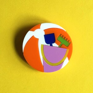 BEACH TOYS Acrylic Brooch, A ball, a Bucket, a Shovel and a Rake