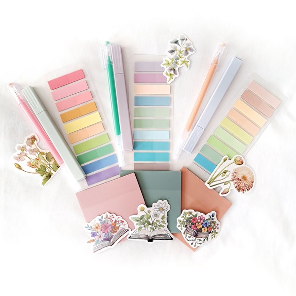 Kits d'annotations de livres : couleurs PRINTEMPS. Onglets de page, stylos et autocollants livresques pour annoter vos livres ! Cadeaux pour les amateurs de lecture et les lecteurs.