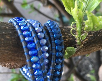 Feeling the Blues Wrap Bracelet |Sapphire Wrap Bracelet | Blue Leather Wrap Bracelet | Triple Wrap Bracelet | Blue and Silver