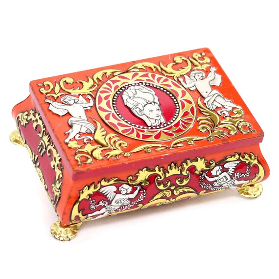 Vintage Fricke Nacke Trinket Box Gold Footed Jewelry Keepsake Vanity Decor • Eclectic Decor Accent
