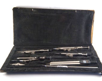 Drafting Set, Drafting Tools, Drawing Set, Drawing Tools, Drawing Instruments, vintage Drawing Tools