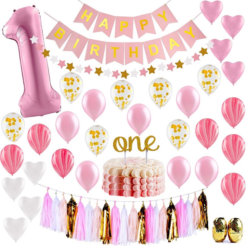 1st Birthday Girl Pink Gold Party Pink And Gold Party Supplies Etsy