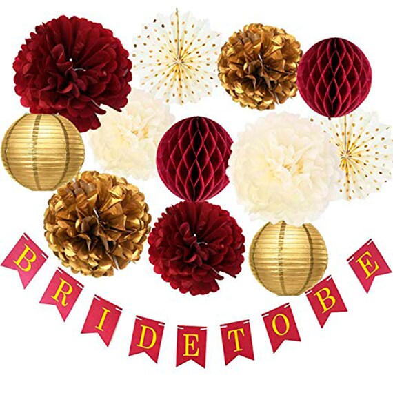 Burgundy Gold Bridal Shower Decorations Fall Wedding Etsy