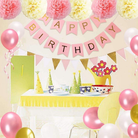 Birthday Party Decorations Set Pink And Gold Party Supplies Etsy