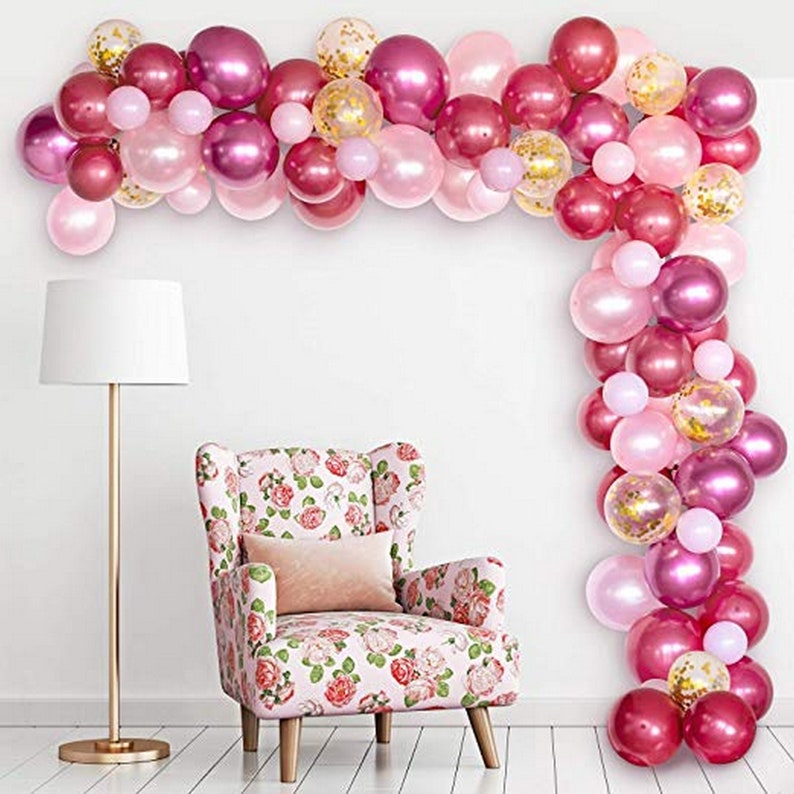 Balloon Arch Garland Kit Burgundy Pink Gold Confetti And Rose Etsy