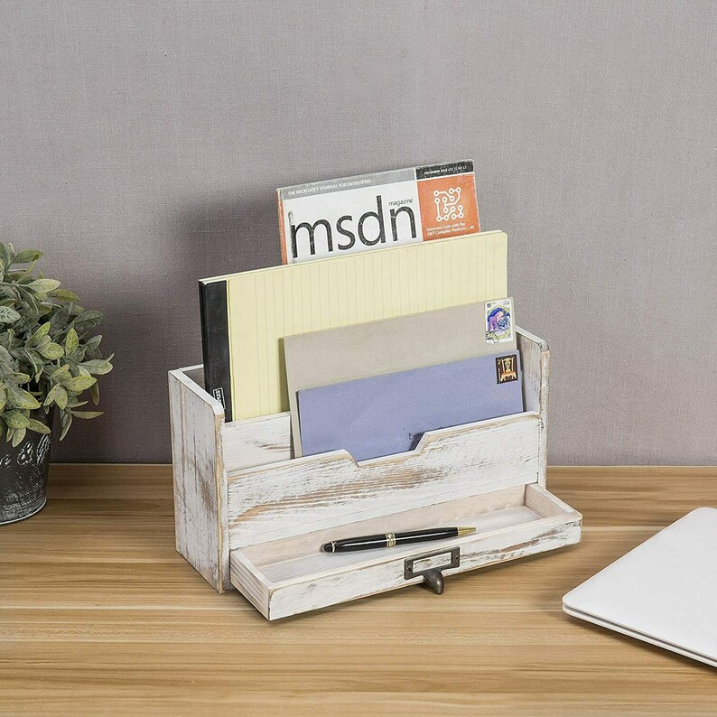 Vintage 3 Tier Wooden Desktop Mail Organizer Desk Organizer Etsy