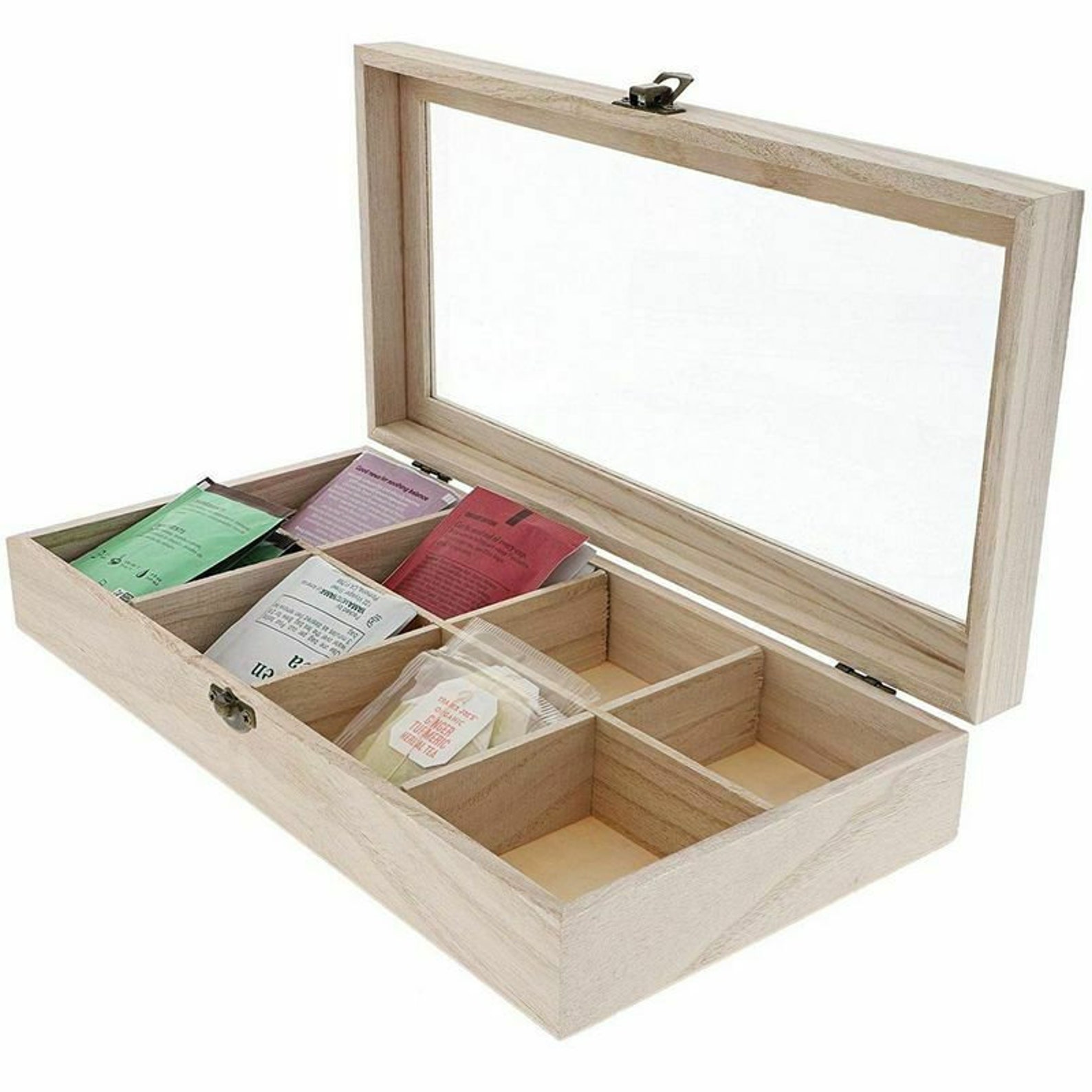 Wooden Tea Storage Box with 8 Compartments. Made of Paulownia Etsy