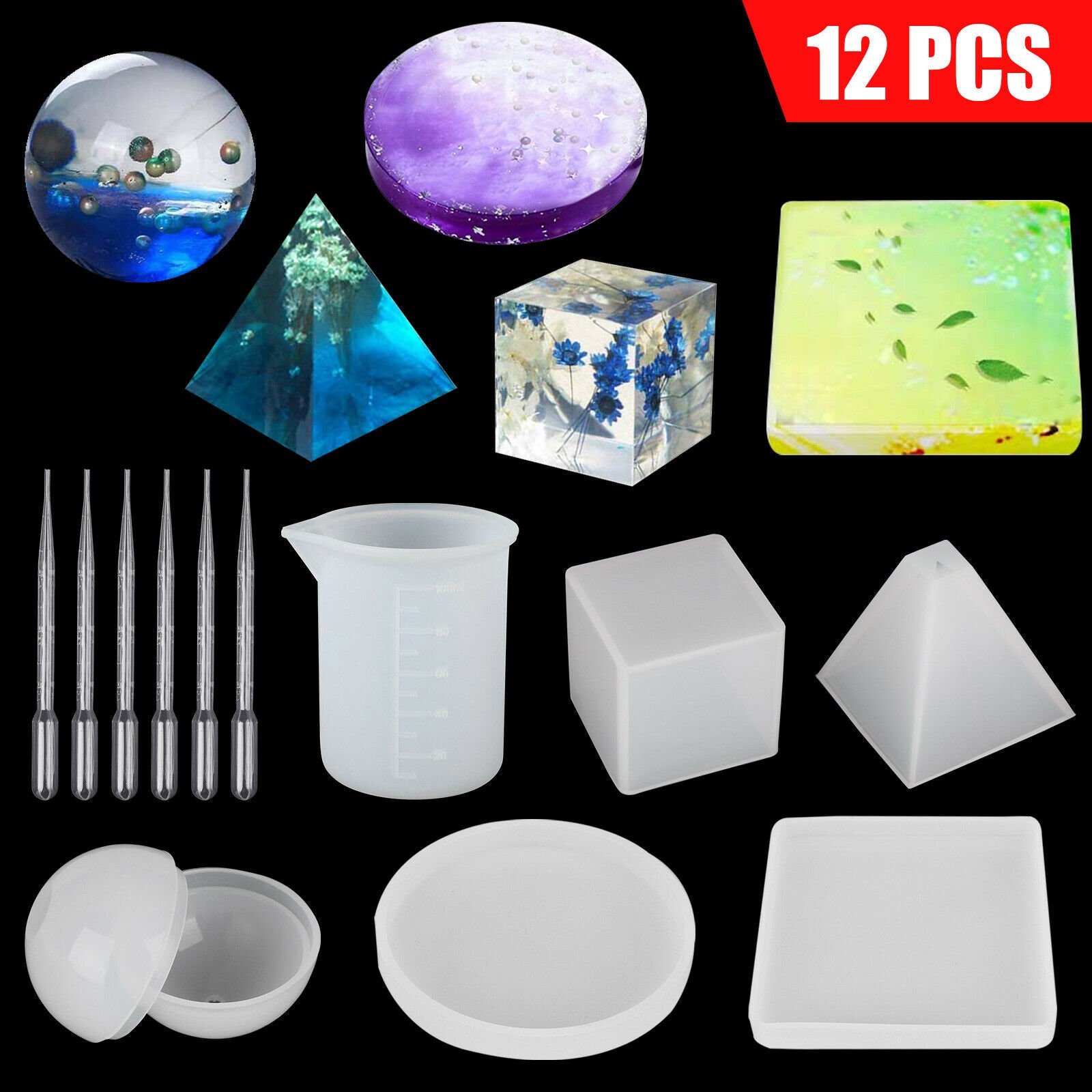 Resin Molds Silicone. 12 psc Resin Epoxy Art Silicone Casting Etsy
