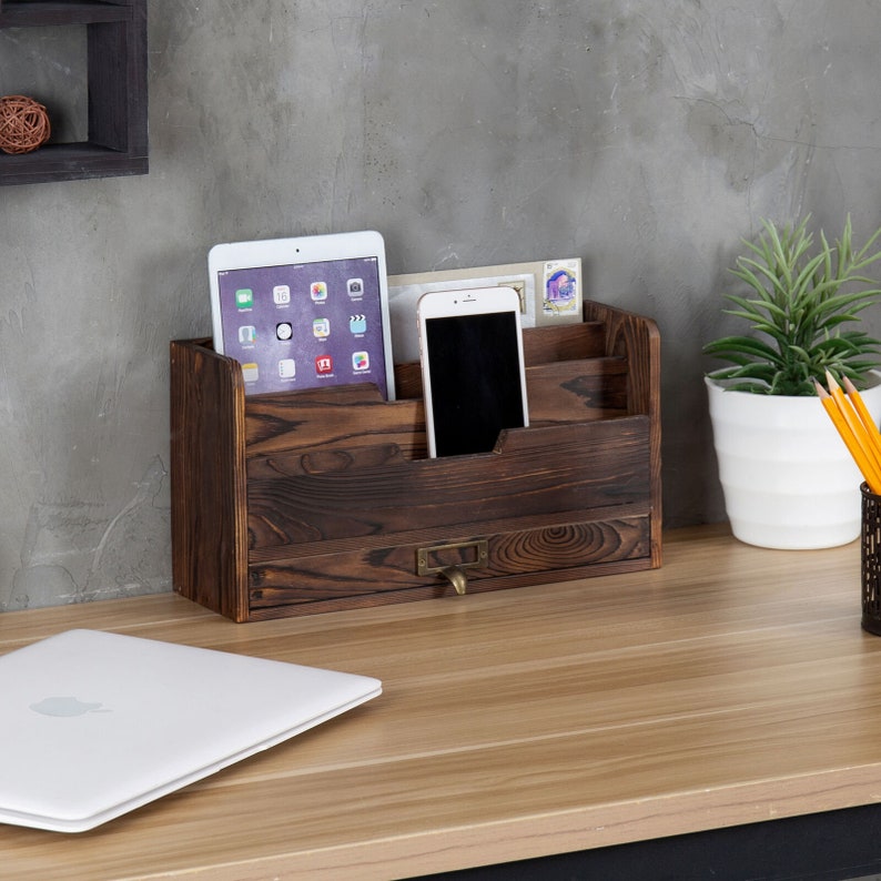 Vintage 3 Tier Wooden Desktop Mail Organizer Desk Organizer Etsy