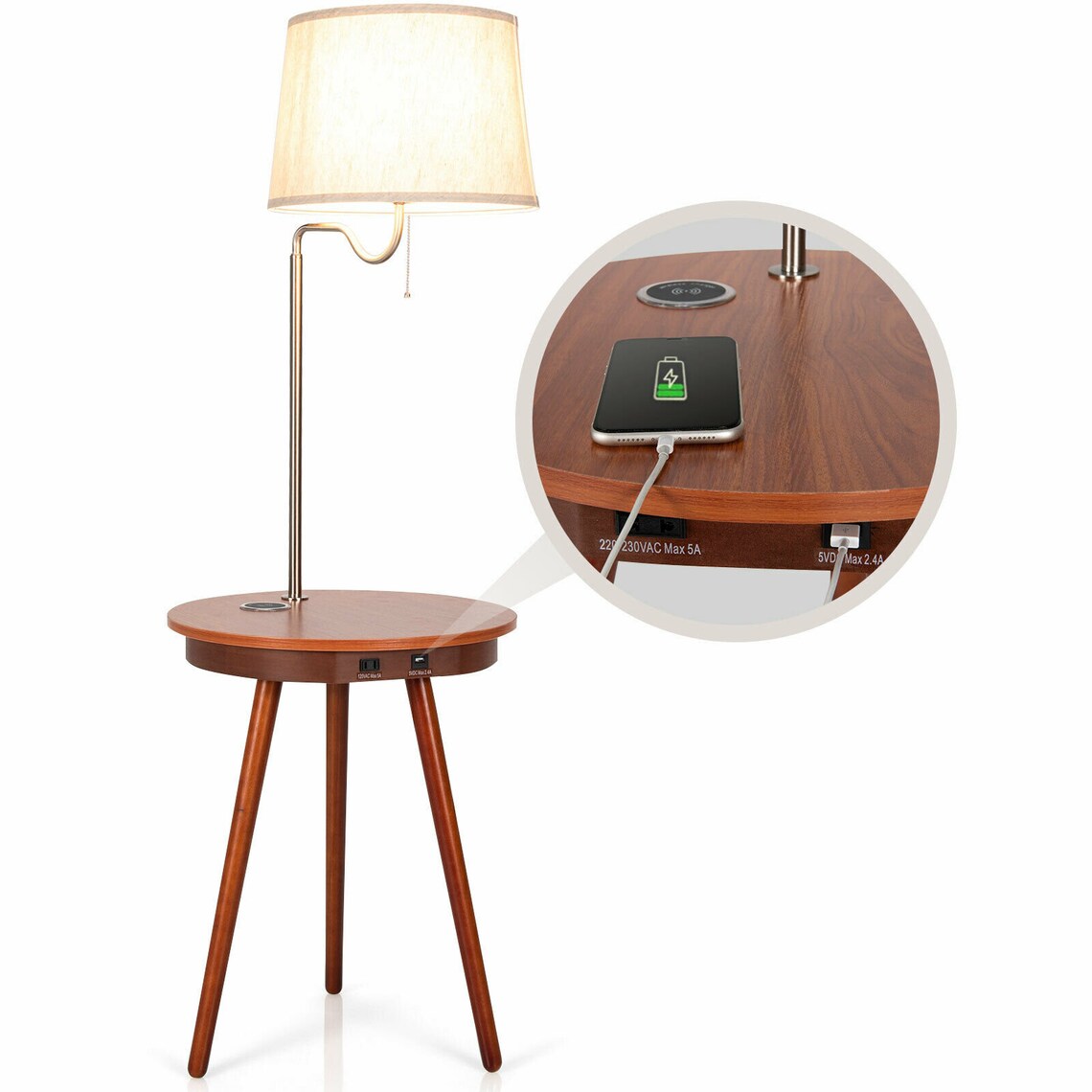 Floor Lamp and Phone Charger. Nighstand Bedside Table with USB Etsy