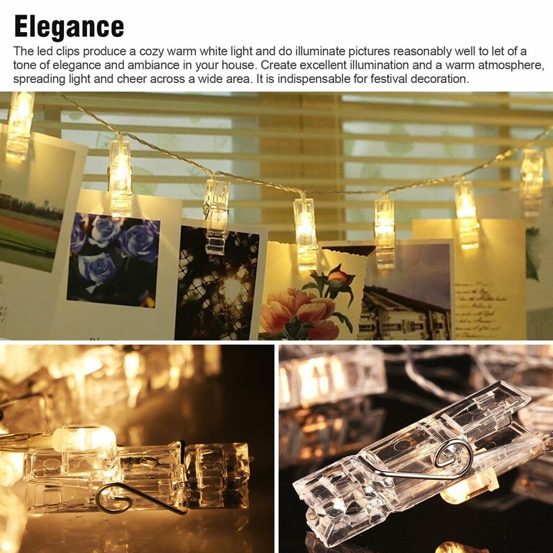 40 LED Photo Clip String Lights Fairy Lights Wire Wall Decor Etsy