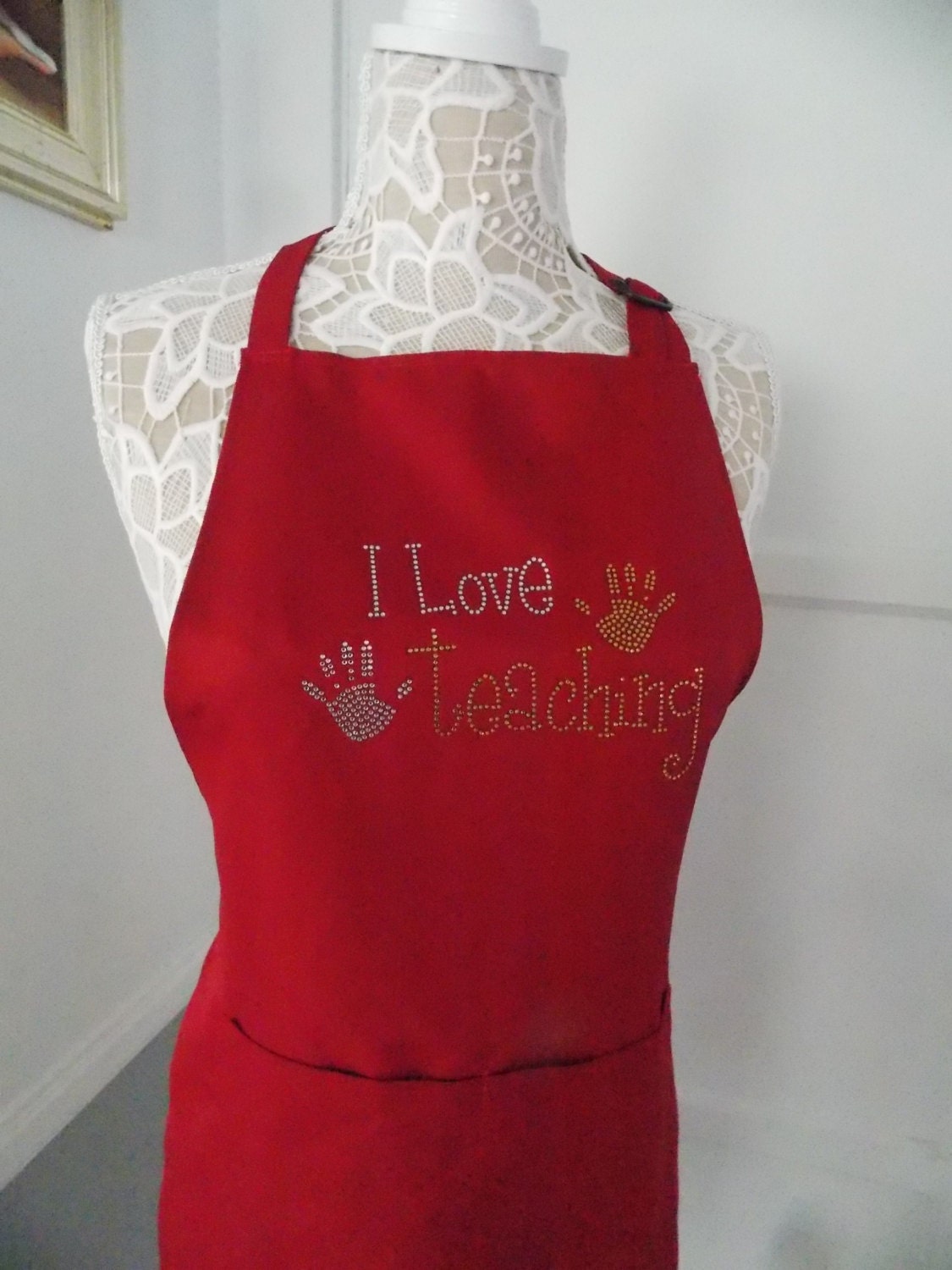 Teacher Apron Preschool Apron School Apron Aprons Red Etsy