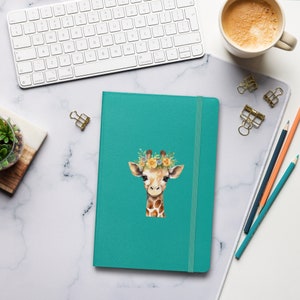 Giraffe Hardcover Bound Notebook, Gift for Giraffe Lovers, Giraffe Paper Pad, Whimsical Watercolor Notepad, Floral Giraffe Journal Notebook