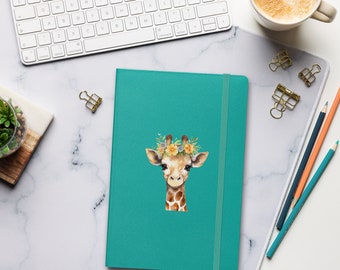 Giraffe Hardcover Bound Notebook, Gift for Giraffe Lovers, Giraffe Paper Pad, Whimsical Watercolor Notepad, Floral Giraffe Journal Notebook