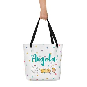 Polluelos cantantes personalizados 16x20 bolso de mano grande, tote de pollo marchando de dibujos animados Kawaii, regalo para los amantes del pollo, microhomesteaders, tote de huevo