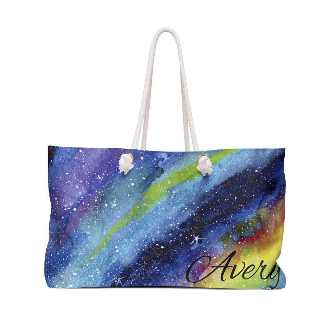 Personalized Name Galaxy Gift Bag Rainbow Overnight Satchel Tote