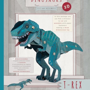 Dinosaur T-Rex Toy, Kids' Craft, laminated paper toy, Make your own Dinosaur image 1