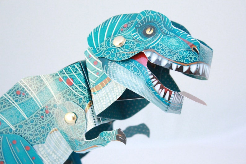 Dinosaur T-Rex Toy, Kids' Craft, laminated paper toy, Make your own Dinosaur image 5