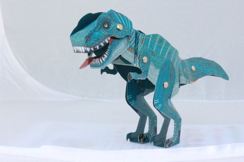 Dinosaur T-Rex Toy Kids' Craft laminated paper toy Make | Etsy