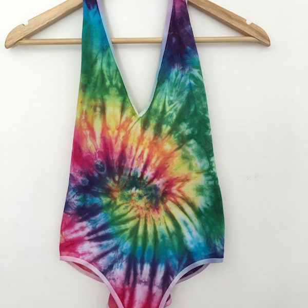 Multicolored Rainbow Tie Dye Bodysuit Swimwear Festival Rave Outfit One Piece