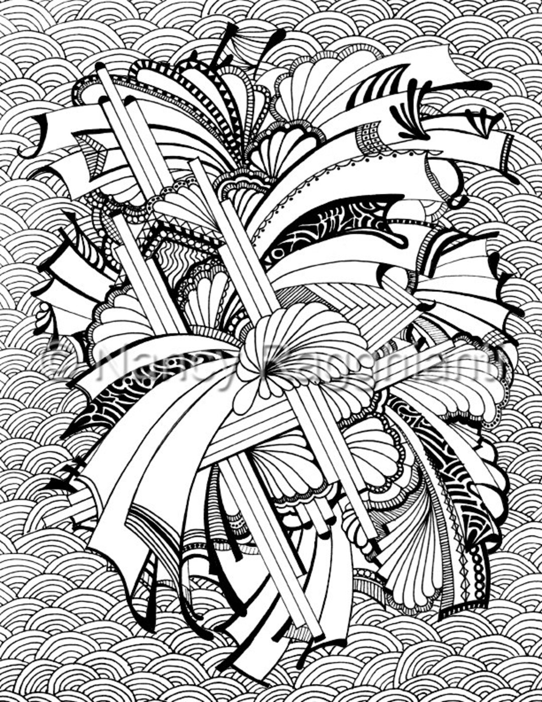Printable Coloring Page, Digital Download - Fans, Curves, Lines With ...