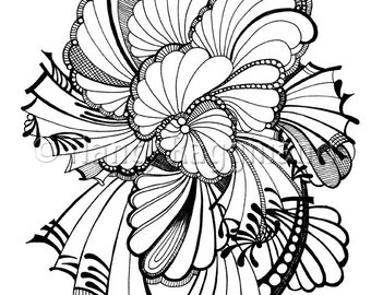 Printable Coloring Page, Digital Download - Abstract Feather Fans