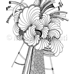 TWO Printable Coloring Pages, Digital Download - Feathers Fans and Lines plus Curvaceous Layers