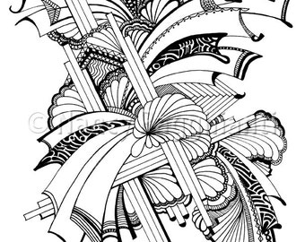 Printable Coloring Page, Digital Download - Lines and Fans