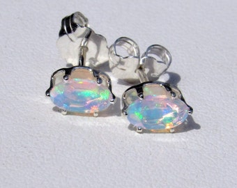5x3mm, Ethiopian Welo Opals, AAA+ grade fiery Opals, Oval Natural, Ethiopian Opals, Sterling Silver Ear studs with excellent play of color.